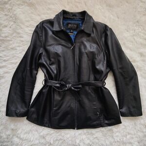 Vintage 90s Wilsons Leather Pelle Studio Black Leather Jacket Thinsulate Belt XL